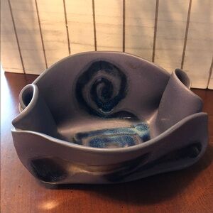 Signed Hilborn Artist Purple Pinch Ceramic Dish